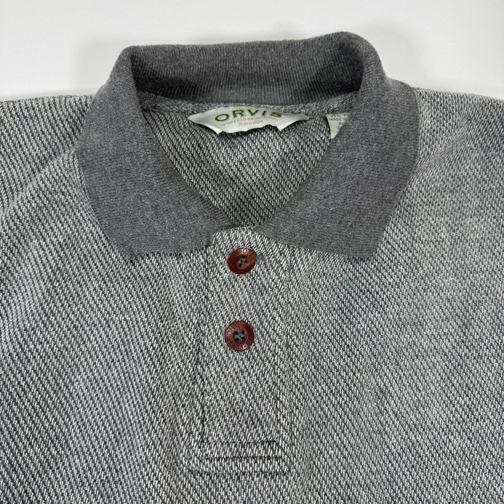 Vintage Orvis Elbow Patch Pullover Sweater Mens L Gray Herringbone Cotton Knit - Picture 8 of 13